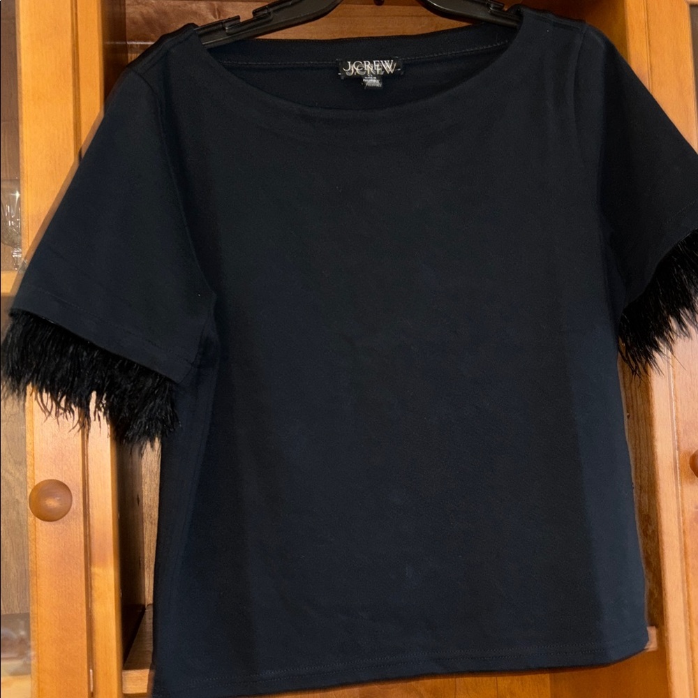 J. Crew Black Fringe Sleeve Tee.
